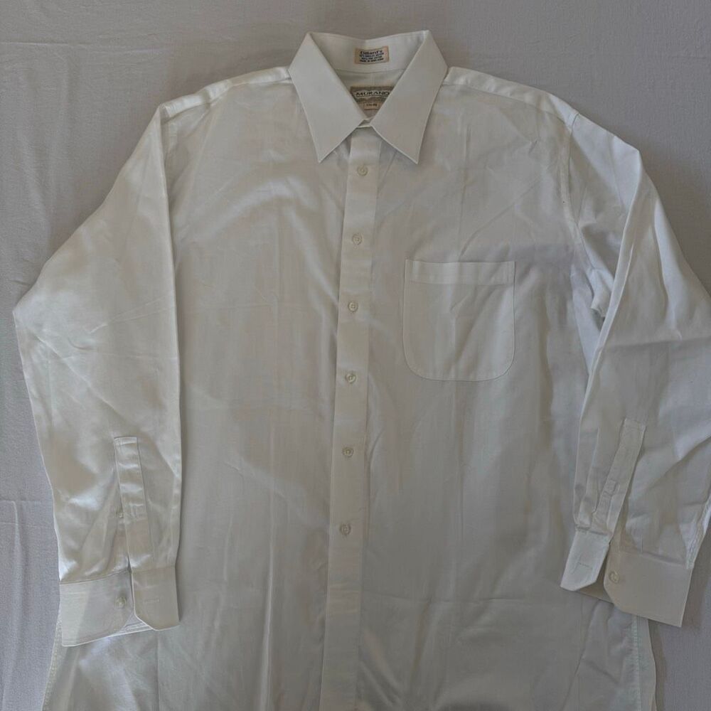 Murano for Dillard’s White Sateen Dress Shirt | 17.5 x 35 | 100% Cotton | Made i